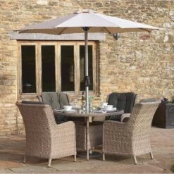 Bramblecrest Blenheim 4 Seat Set W 120cm Table & Parasol -Simply Garden Decor bleinheim 4 seater round table set