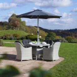 Bramblecrest Chatsworth 4 Seat Set W 120cm Table & Parasol -Simply Garden Decor chatsworth 4 seat round set with 120cm table parasol
