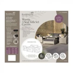 Bramblecrest 3 Seat Sofa With 2 X Sofa Chairs & Rectangle Casual Dining Table Set Cover Khaki