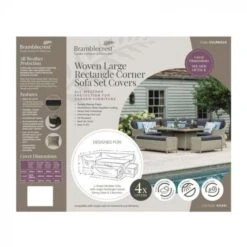 Bramblecrest Rattan Long Right L-Shape Sofa With Rectangle Firepit Table & 2 Benches Set Covers - Monterey/Chedworth