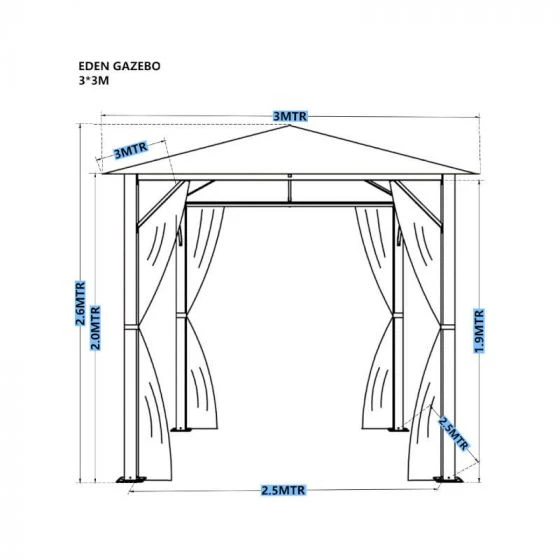 Eden Gazebo With Curtains 3m X 3m - Grey 2 Eden Gazebo With Curtains 3m X 3m - Grey - Image 2