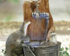 Playful Otters Water Feature With LEDs