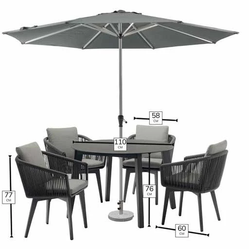 Bramblecrest Palermo 4 Seat Set W 110cm Dining Table & Parasol - Anthracite 5 Bramblecrest Palermo 4 Seat Set W 110cm Dining Table & Parasol - Anthracite - Image 5