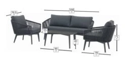 Bramblecrest Palermo 2 Seat Sofa Set W Coffee Table & 2 Sofa Chairs - Anthracite -Simply Garden Decor palermo sofa set dimensions