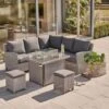 Kettler Palma Mini Corner Seating With Firepit Table (Whitewash With Grey Taupe Cushions)