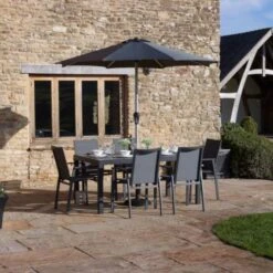 Bramblecrest Seville 6 Seat Set W 164x95cm Dining Table & Parasol -Simply Garden Decor seville 6 seater