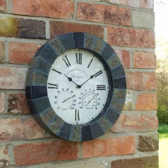Stonegate Wall Clock & Thermometer 14" - Smart Solar 1 Stonegate Wall Clock & Thermometer 14" - Smart Solar