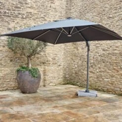 Bramblecrest Truro 3mx3m Square Side Post Parasol Grey With LED -Simply Garden Decor truro