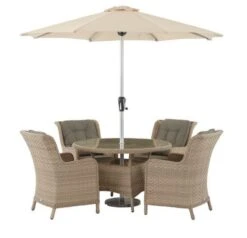 Bramblecrest Blenheim 4 Seat Set W 120cm Table & Parasol -Simply Garden Decor x20wbly120rd1 full item image