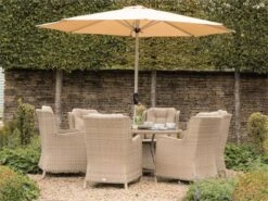 Bramblecrest Chedworth 6 Seat Set W 140Cm Round Table W Lazy Susan & Parasol
