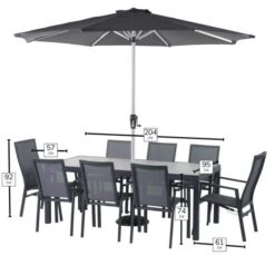 Bramblecrest Seville 8 Seat Set W 204x95cm Dining Table & Parasol -Simply Garden Decor x22ase206rt2 dimensions web