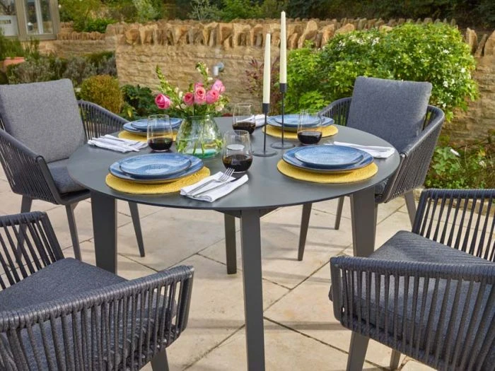 Bramblecrest Palermo 4 Seat Set W 110cm Dining Table & Parasol - Anthracite 4 Bramblecrest Palermo 4 Seat Set W 110cm Dining Table & Parasol - Anthracite - Image 4